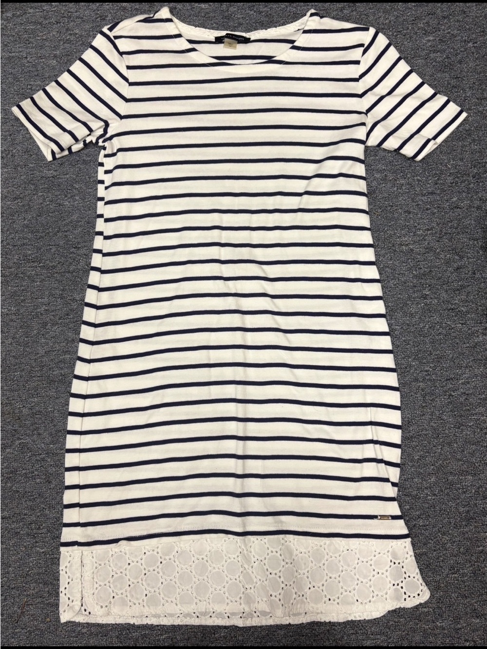 Tommy Hilfiger White and Navy Striped Women’s Dress with Eyelet Hem.